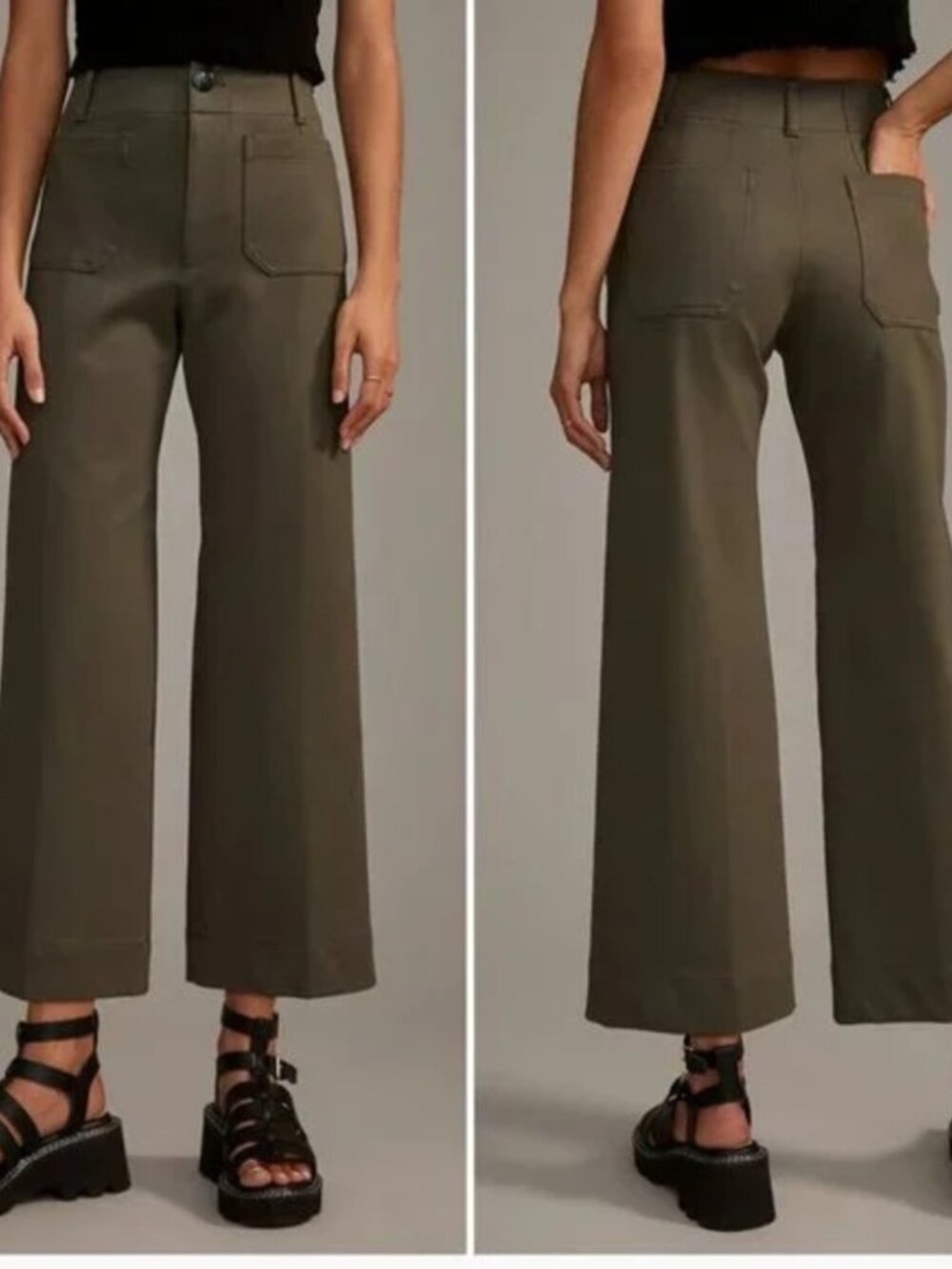 Maeve by Anthropologie Colette Ponte Wide Leg Cropped Pants Holly Green 28 NWT